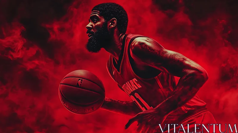 Crimson smoke swirls as a focused baller charges forward