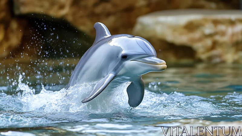 Playful bottlenose dolphin arcs through clear turquoise water