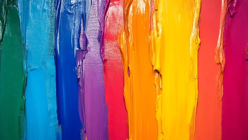 Bold vertical strokes of rainbow acrylic paint create energy