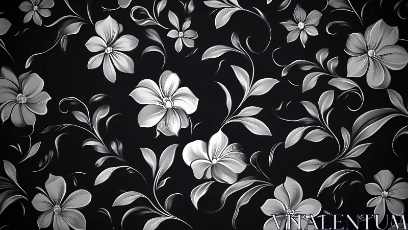 Monochromatic Floral Pattern on Black Background