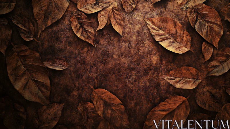 Dry leaf border on distressed rust-toned textured background