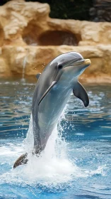 Bottlenose dolphin performs vertical breach with detailed water spray