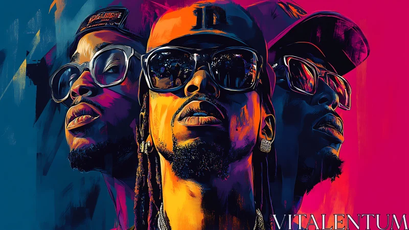 Trichromatic hip‑hop portrait under split‑tone neon lighting.