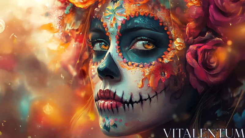 Dia de los Muertos portrait with floral sugar skull makeup