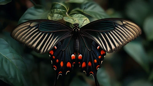 Macro study of iridescent swallowtail butterfly wings and pattern