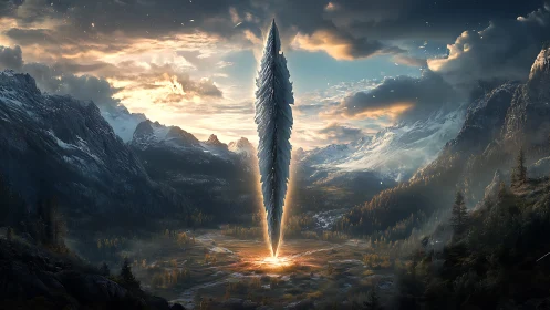 Sky-splitting crystal monolith ignites a hushed alpine valley.