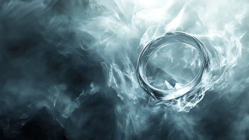 Metallic ring swirls through luminous icy vapor field