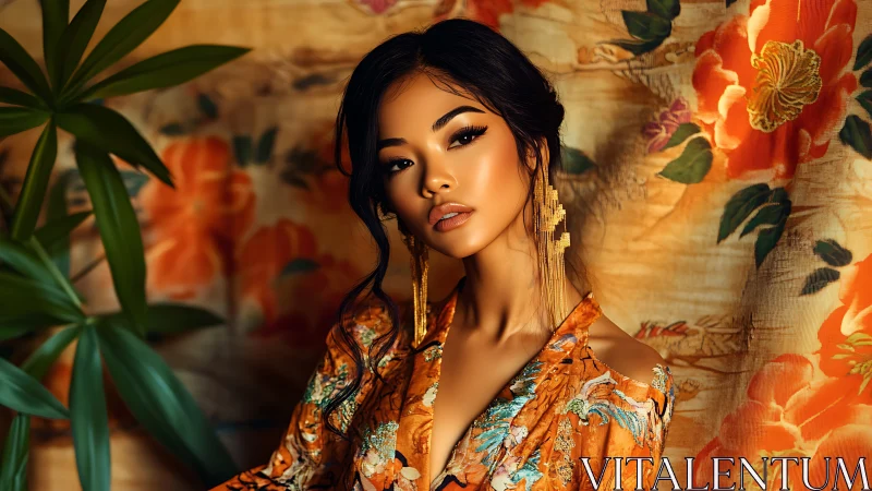 Portrait uses shallow depth and warm floral bokeh for tonal harmony