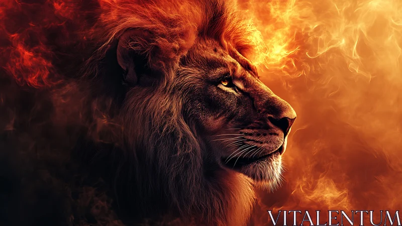 Lion of ember storms crowned in roaring celestial fire.