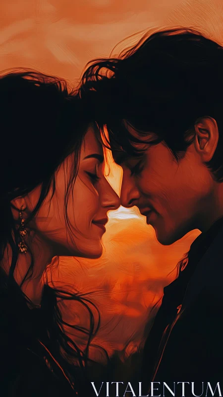 Luminescent dual profile portrait with backlighting and warm chromatic saturation