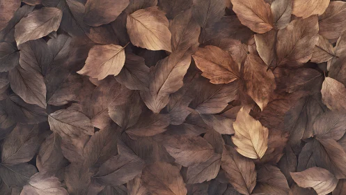 Overlapping dried leaves form dense textured surface layer
