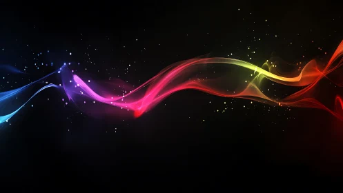 Vibrant neon light waves flow across a deep black void