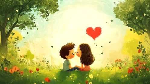 Two Hearts Bloom: First Kiss Under the Golden Canopy.