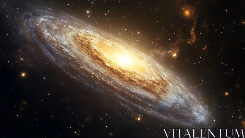 Edge-on spiral galaxy with bright core in star field view.