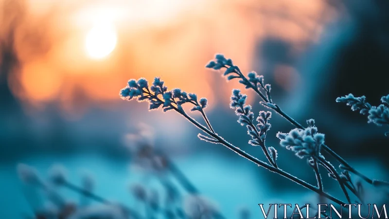 Frosted wildflowers glow softly against a pastel winter dawn