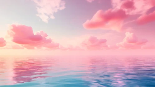 Cotton candy sky drifting above a sherbet-tinted sea dreamscape.
