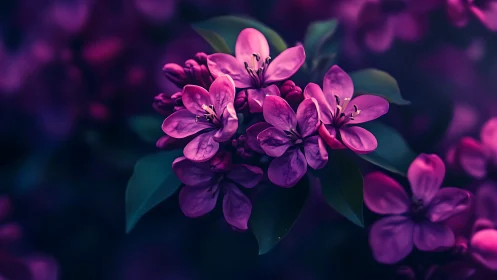 Luminescent Magenta Floral Cluster with Selective Focus Depth.