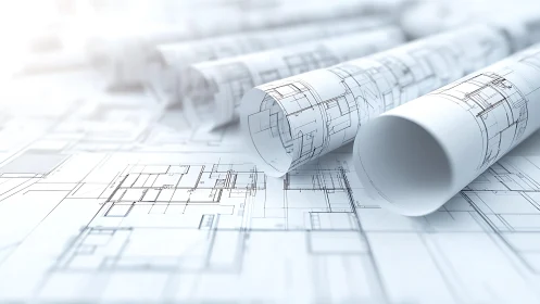 Architectural dreams unrolled on blueprint paper.