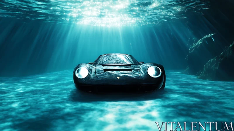 Classic sports car dreaming under shimmering ocean light.