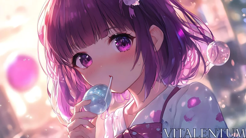Soft summer evening girl sips a pastel festival drink