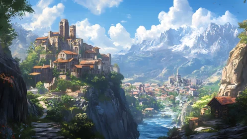 Sunlit cliffside kingdoms cradle a bright river valley dream.