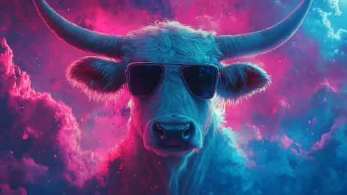 Neon sky yak in mirrored shades owning the cosmic haze.