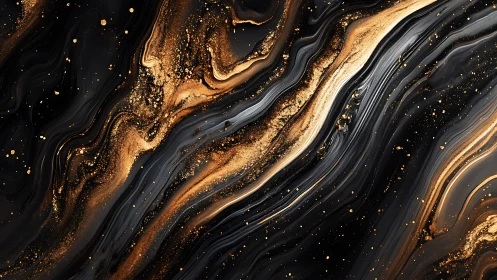 Black and gold flowing abstract marble texture artwork.