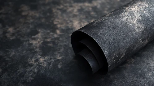 Brooding black scroll of textured metal dusk unrolling quietly.