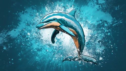 Joyful dolphin leaping through a splash of ocean color.
