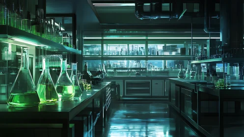 Neon alchemy lab glowing with sci‑fi beakers and secrets.