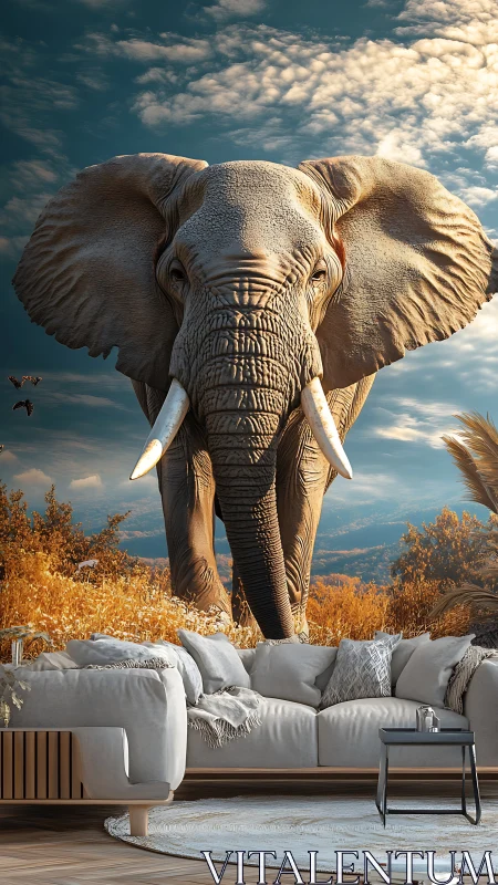 Living room safari: gigantic elephant strides through walls.