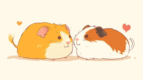 Cartoon style illustration of two rounded guinea pigs.
