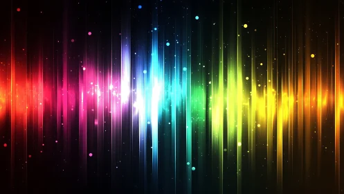 Vibrant neon sound waves pulse across a dark cosmic backdrop