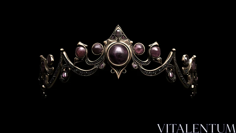 Ornate gold tiara displays polished purple cabochon gems