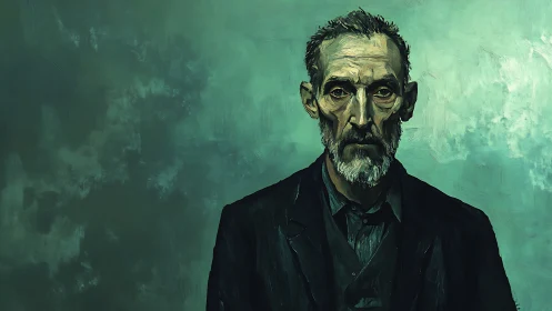 Middle-aged man in dark jacket stares forward against green field