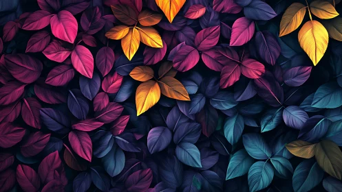 Vibrant digital foliage with neon gradient tropical leaves.