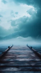 Stormlit pier tiptoes into mist where the lake exhales dreams