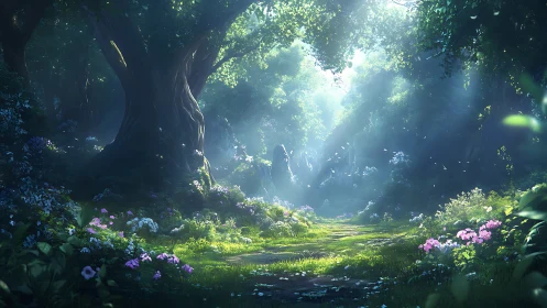 Enchanted Forest Glade with Luminous Canopy.