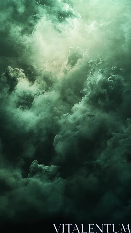 Emerald storm clouds quietly carve a doorway into light