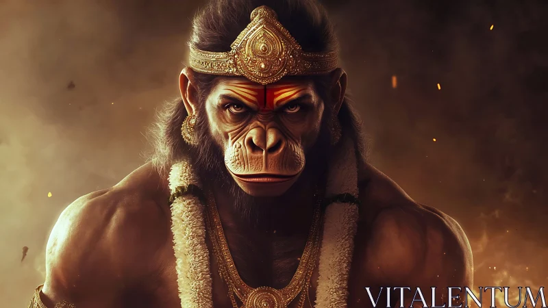 Mythic simian warrior rendered in cinematic digital chiaroscuro.