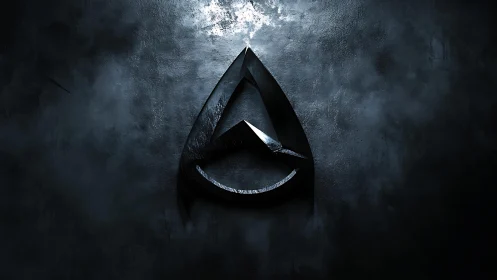 Dark Metallic Emblem on Textured Wall in Dramatic Lighting.