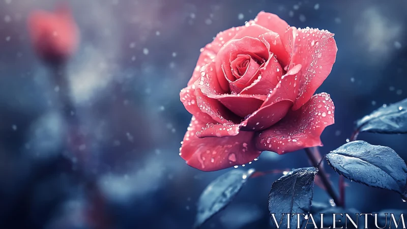 Frost-Kissed Crimson: Rose Blooming Through Winter's Whisper.