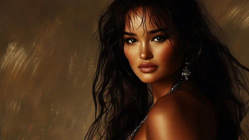 Digital portrait shows woman with luminous bronze skin