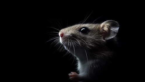Rodent side profile isolated against black background.