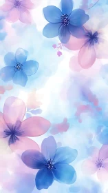 Translucent Floral Composition With Layered Blue And Pink Petals On Soft Gradient Background