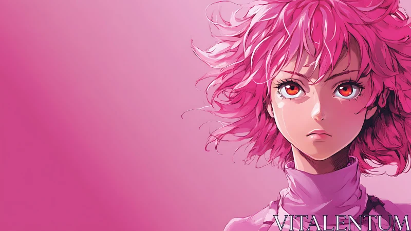 Vibrant pink-haired anime portrait utilizes dynamic negative space