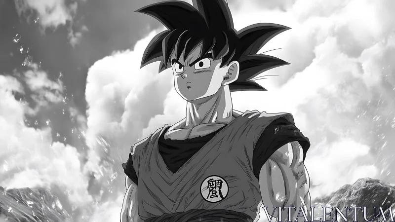 High contrast anime warrior portrait under dynamic cloudscape lighting