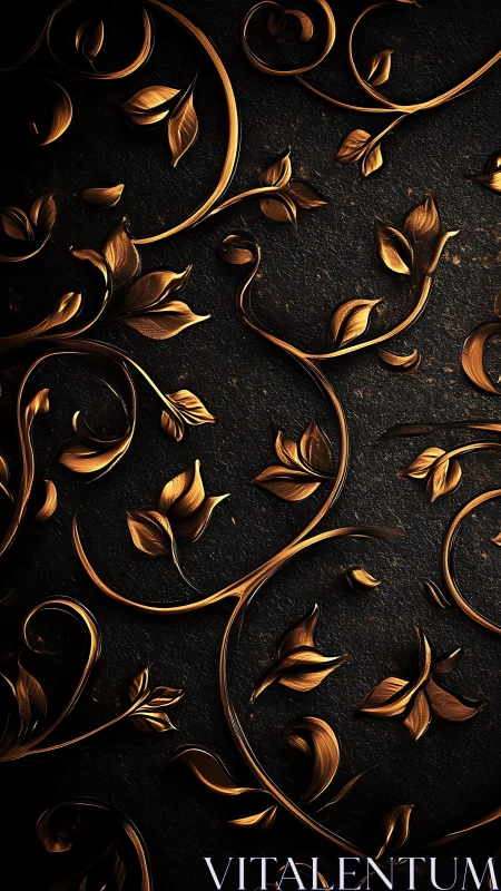 Ornate metallic vine relief on textured dark stone background