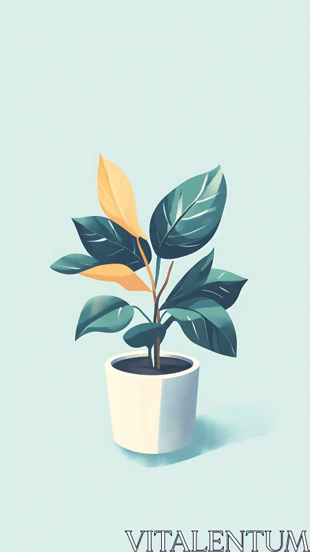 Minimalist potted plant illustration with stylized dual-toned leaves