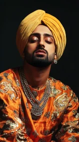 Regal portrait celebrates quiet confidence in golden splendor